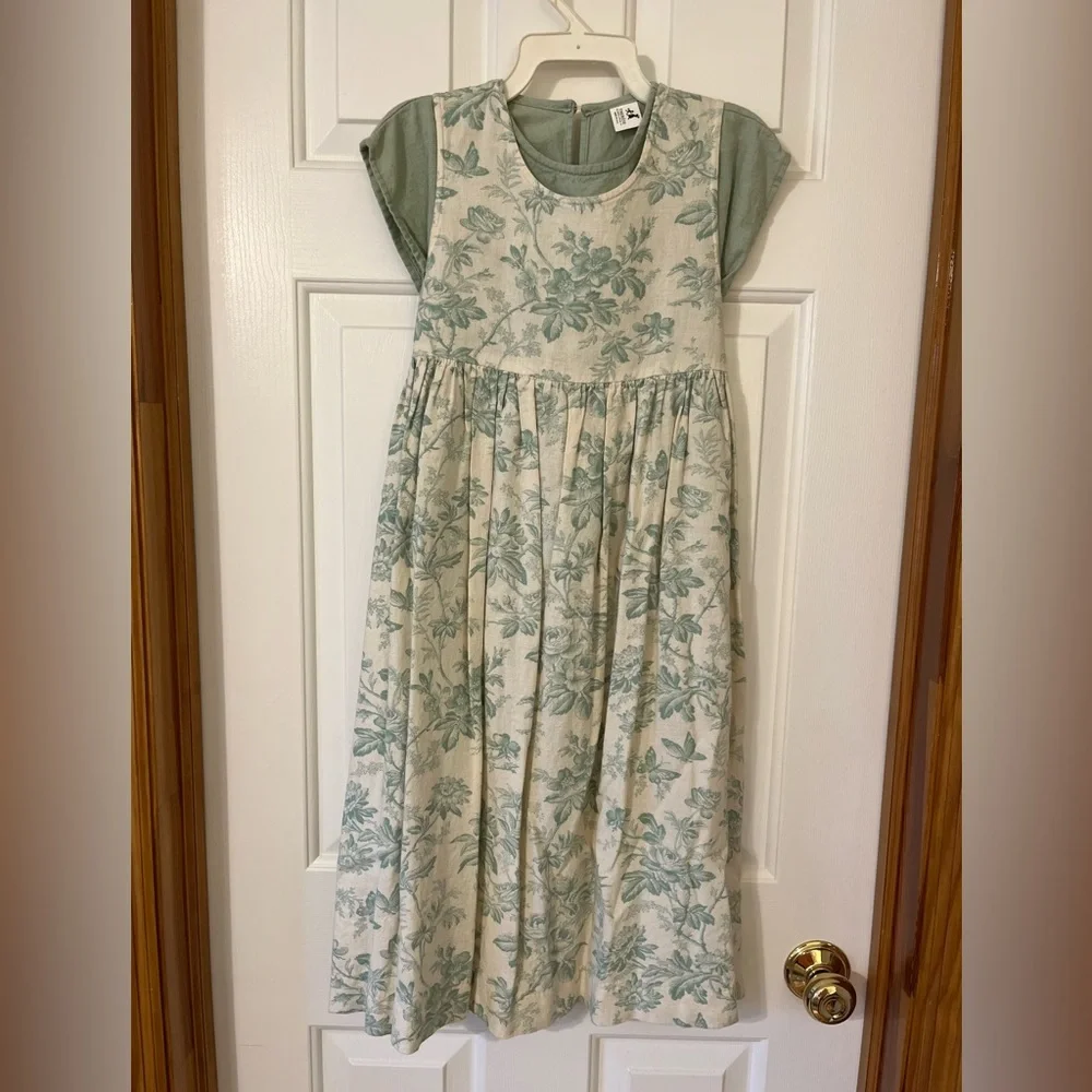 Therese Floral Green and Cream Linen Jumper& Top Girls size 8